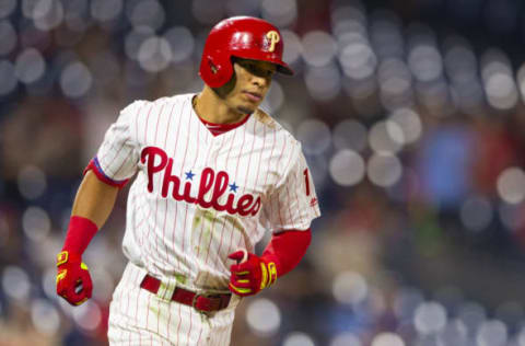 PHILADELPHIA, PA – SEPTEMBER 09: Cesar Hernandez #16 of the Philadelphia Phillies rounds the bases after hitting a solo home run in the bottom of the ninth inning against the Atlanta Braves at Citizens Bank Park on September 9, 2019 in Philadelphia, Pennsylvania. (Photo by Mitchell Leff/Getty Images)