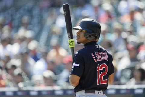 DETROIT, MI – AUGUST 29: Francisco Lindor #12 of the Cleveland Indians warms up to bat against the Detroit Tigers at Comerica Park on August 29, 2019 in Detroit, Michigan. (Photo by Duane Burleson/Getty Images)