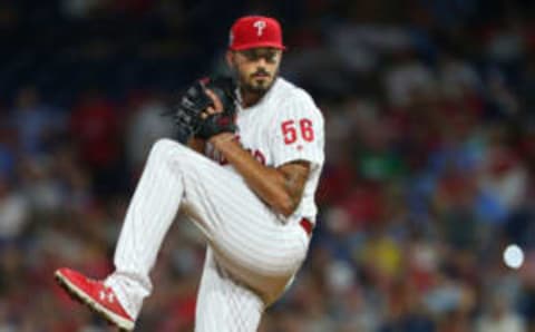 PHILADELPHIA, PA – SEPTEMBER 11: Zach Eflin #56 of the Philadelphia Phillies in action against the Atlanta Braves during a game at Citizens Bank Park on September 11, 2019 in Philadelphia, Pennsylvania. (Photo by Rich Schultz/Getty Images)