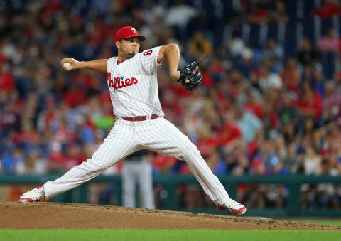 PHILADELPHIA, PA – SEPTEMBER 15: Victor Arano #64 of the Philadelphia Phillies in action against the Miami Marlins during a game at Citizens Bank Park on September 15, 2018 in Philadelphia, Pennsylvania. (Photo by Rich Schultz/Getty Images)