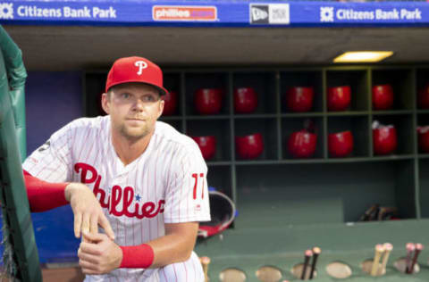 Rhys Hoskins #17 of the Philadelphia Phillies (Photo by Mitchell Leff/Getty Images)