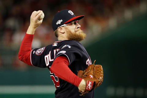 WASHINGTON, DC – OCTOBER 15: Sean Doolittle #63 of the Washington Nationals delivers a pitch during game four of the National League Championship Series at Nationals Park on October 15, 2019 in Washington, DC. (Photo by Patrick Smith/Getty Images)