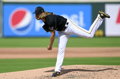 BRADENTON, FLORIDA - MARCH 02: Braeden Ogle #71 of the Pittsburgh Pirates throws a pitch during the fourth inning against the Detroit Tigers during a spring training game at LECOM Park on March 02, 2021 in Bradenton, Florida. (Photo by Douglas P. DeFelice/Getty Images)