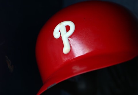 A Philadelphia Phillies batting helmet (Photo by Rich Schultz/Getty Images)