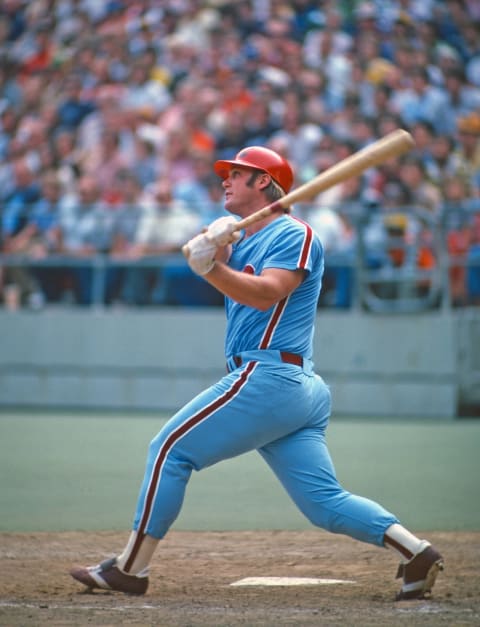 PITTSBURGH, PA – 1978: Greg Luzinski of the Philadelphia Phillies bats against the Pittsburgh Pirates during a Major League Baseball game at Three Rivers Stadium in 1978 in Pittsburgh, Pennsylvania. (Photo by George Gojkovich/Getty Images)