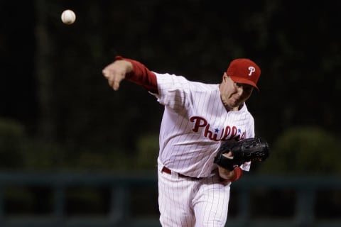 PHILADELPHIA, PA – OCTOBER 07: Roy Halladay #34 of the Philadelphia Phillies throws a pitch against the St. Louis Cardinals during Game Five of the National League Divisional Series at Citizens Bank Park on October 7, 2011 in Philadelphia, Pennsylvania. (Photo by Matt Slocum-Pool/Getty Images)