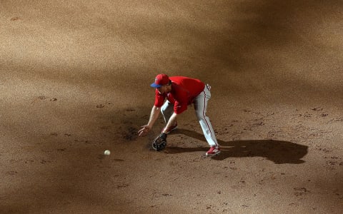 PHOENIX, AZ – AUGUST 10: Chase Utley #26 of the Philadelphia Phillies warms up prior to the start of the Major League Baseball game between the Arizona Diamondbacks and the Philadelphia Phillies at Chase Field on August 10, 2015 in Phoenix, Arizona. (Photo by Chris Coduto/Getty Images)