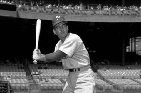 NEW YORK, NY – 1950s: Granny Hamner of the Philadelphia Phillies poses for a portrait prior to a game in the 1950s against the New York Giants at the Polo Grounds in New York, New York. 50-720662 (Photo by: Kidwiler Collection/Diamond Images/Getty Images)