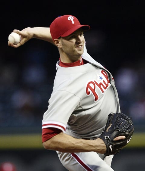 HOUSTON – APRIL 09: J.A. Happ #43 of the Philadelphia Phillies throws against the Houston Astros in the first inning at Minute Maid Park on April 9, 2010 in Houston, Texas. (Photo by Bob Levey/Getty Images)