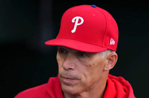 PHILADELPHIA, PA - APRIL 22: Manager Joe Girardi #25 of the Philadelphia Phillies looks on prior to the game against the Milwaukee Brewers at Citizens Bank Park on April 22, 2022 in Philadelphia, Pennsylvania. The Philadelphia Phillies defeated the Milwaukee Brewers 4-2. (Photo by Mitchell Leff/Getty Images)