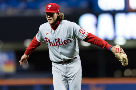 NEW YORK, NEW YORK - APRIL 29: Alec Bohm #28 of the Philadelphia Phillies runs off the field at the end of the second inning of the game against the New York Mets at Citi Field on April 29, 2022 in New York City. (Photo by Dustin Satloff/Getty Images)