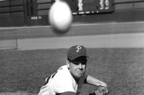 PHILADELPHIA – 1950. Robin Roberts works out on the mound for his Philadelphia Phillies before a game in 1950. (Photo Mark Rucker/Transcendental Graphics/Getty Images)