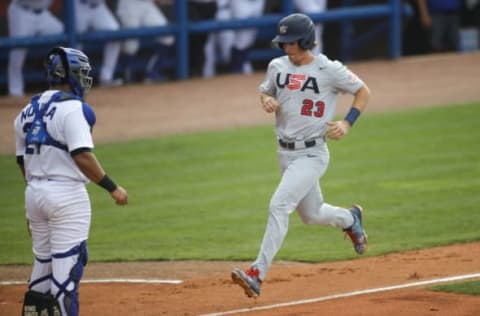 Phillies prospect Luke Williams (23) scores a run in the first inning (Sam Navarro/USA TODAY Sports)