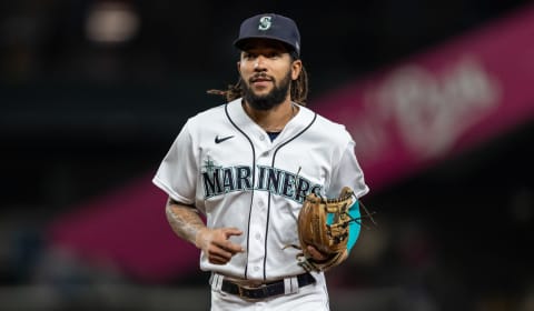 Sep 27, 2021; Seattle, Washington, USA; Seattle Mariners shortstop J.P. Crawford (3) jogs off the field during a game against the Oakland Athletics at T-Mobile Park. The Mariners won 13-4. Mandatory Credit: Stephen Brashear-USA TODAY Sports