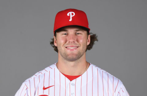 Mar 1, 2021; Clearwater, FL, USA; Philadelphia Phillies Erik Miller #99 poses during media day at Phillies Spring Training Ballpark. Mandatory Credit: MLB photos via USA TODAY Sports