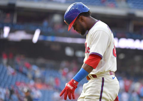 Odubel Herrera (37) walks off the field after making the final out. Mandatory Credit: Eric Hartline-USA TODAY Sports