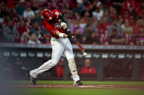 Cincinnati Reds right fielder Nick Castellanos (2) grounds out in the first inning of the MLB baseball game between the Cincinnati Reds and the Washington Nationals on Saturday, Sept. 25, 2021, at Great American Ball Park in Cincinnati.
Washington Nationals At Cincinnati Reds