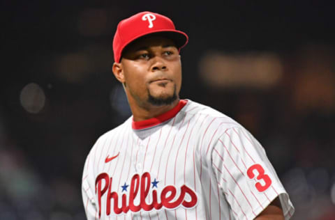 Jun 14, 2022; Philadelphia, Pennsylvania, USA; Philadelphia Phillies relief pitcher Jeurys Familia (31) walks off the field after allowing a three run home run during the seventh inning against the Miami Marlins at Citizens Bank Park. Mandatory Credit: Eric Hartline-USA TODAY Sports