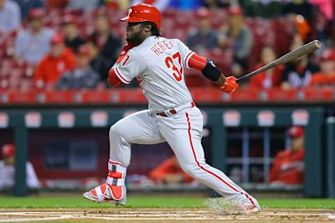 Apr 5, 2017; Cincinnati, OH, USA; Philadelphia Phillies center fielder Odubel Herrera (37) against the Cincinnati Reds at Great American Ball Park. The Reds won 2-0. Mandatory Credit: Aaron Doster-USA TODAY Sports