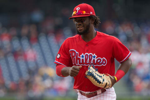 May 25, 2017; Philadelphia, PA, USA; Philadelphia Phillies center fielder Odubel Herrera (37) in a game against the Colorado Rockies at Citizens Bank Park. Mandatory Credit: Bill Streicher-USA TODAY Sports