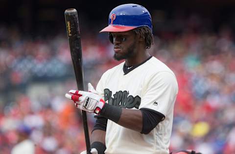 May 27, 2017; Philadelphia, PA, USA; Philadelphia Phillies center fielder Odubel Herrera (37) in a game against the Cincinnati Reds at Citizens Bank Park. Mandatory Credit: Bill Streicher-USA TODAY Sports