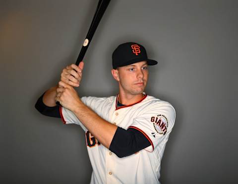 Feb 20, 2017; Scottsdale, AZ, USA; San Francisco Giants infielder Austin Slater poses for a portrait during photo day at Scottsdale Stadium. Mandatory Credit: Mark J. Rebilas-USA TODAY Sports