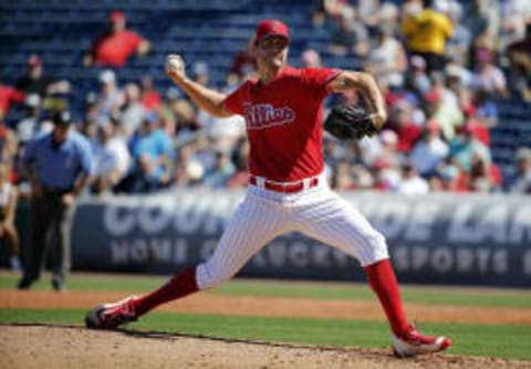 Feb 25, 2017; Clearwater, FL, USA; Philadelphia Phillies starting pitcher Mark Appel (66) throws a pitch during the fifth inning against the New York Yankees at Spectrum Field. Mandatory Credit: Kim Klement-USA TODAY Sports