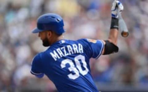 Mar 5, 2017; Surprise, AZ, USA; Texas Rangers right fielder Nomar Mazara (30) bats against the Chicago Cubs during the third inning at Surprise Stadium. Mandatory Credit: Joe Camporeale-USA TODAY Sports