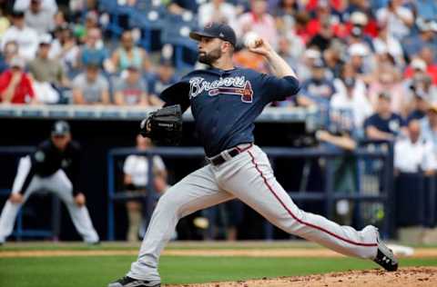 Mar 12, 2017; Tampa, FL, USA; Atlanta Braves starting pitcher Jaime Garcia (54) throws a pitch during the first inning against the New York Yankees at George M. Steinbrenner Field. Mandatory Credit: Kim Klement-USA TODAY Sports