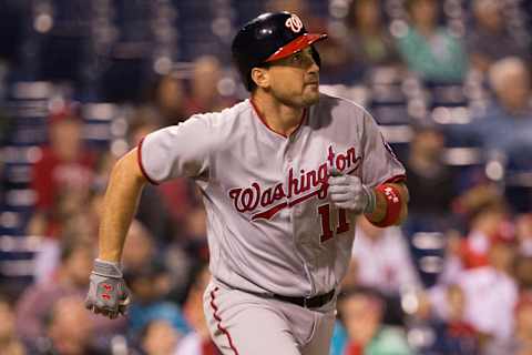 May 5, 2017; Philadelphia, PA, USA; Washington Nationals first baseman Ryan Zimmerman (11) runs the bases after hitting a home run during the fifth inning against the Philadelphia Phillies at Citizens Bank Park. Mandatory Credit: Bill Streicher-USA TODAY Sports