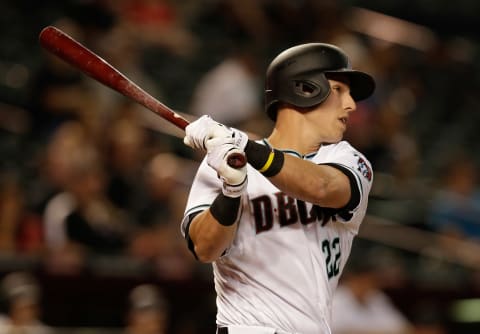 Jun 6, 2017; Phoenix, AZ, USA; Arizona Diamondbacks third baseman Jake Lamb (22) against the San Diego Padres at Chase Field. Mandatory Credit: Rick Scuteri-USA TODAY Sports