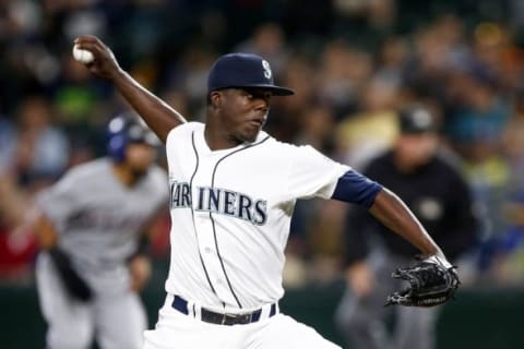 Sep 8, 2015; Seattle, WA, USA; Seattle Mariners pitcher Jose Ramirez (31) throws against the Texas Rangers during the sixth inning at Safeco Field. Mandatory Credit: Joe Nicholson-USA TODAY Sports