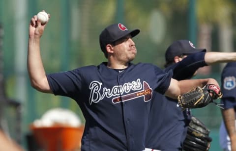 Feb 22, 2016; Lake Buena Vista, FL, USA; Atlanta Braves pitcher Aaron Blair throws during spring training workouts at ESPN