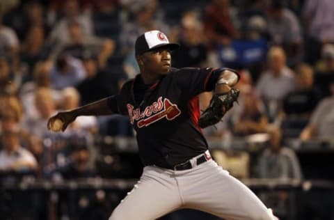 Mar 12, 2015; Tampa, FL, USA; Atlanta Braves starting pitcher Tyrell Jenkins (63) throws a pitch during the seventh inning against the New York Yankees at George M. Steinbrenner Field. Mandatory Credit: Kim Klement-USA TODAY Sports