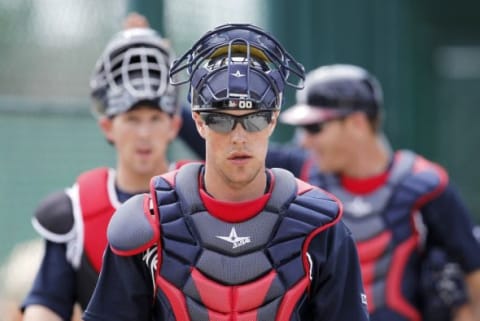 Feb 29, 2016; Lake Buena Vista, FL, USA; Atlanta Braves catcher Blake Lalli (88) heads to the lockers after practice during spring training workouts at ESPN