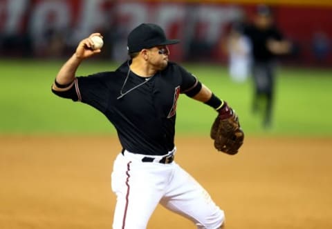 Jun 7, 2014; Phoenix, AZ, USA; Arizona Diamondbacks third baseman Martin Prado against the Atlanta Braves at Chase Field. Mandatory Credit: Mark J. Rebilas-USA TODAY Sports