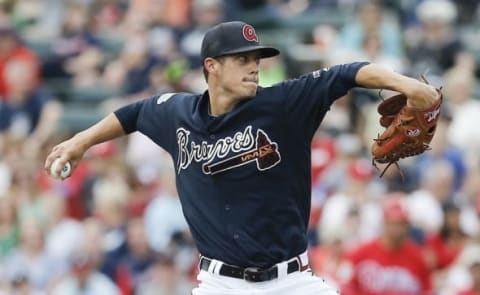 Mar 24, 2016; Lake Buena Vista, FL, USA; Atlanta Braves starting pitcher Matt Wisler (37) pitches during the first inning of a spring training baseball game against the Philadelphia Phillies at Champion Stadium. Mandatory Credit: Reinhold Matay-USA TODAY Sports