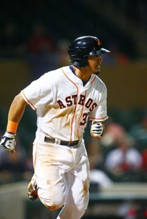 Oct. 14, 2014; Scottsdale, AZ, USA; Houston Astros third baseman Rio Ruiz (30) plays for the Salt River Rafters during an Arizona Fall League game against the Surprise Saguaros at Salt River Field. Mandatory Credit: Mark J. Rebilas-USA TODAY Sports