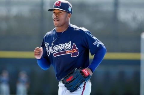 Mar 7, 2016; Dunedin, FL, USA; Atlanta Braves center fielder Mallex Smith (63) works out prior to the game against the Toronto Blue Jays at Florida Auto Exchange Park. Mandatory Credit: Kim Klement-USA TODAY Sports