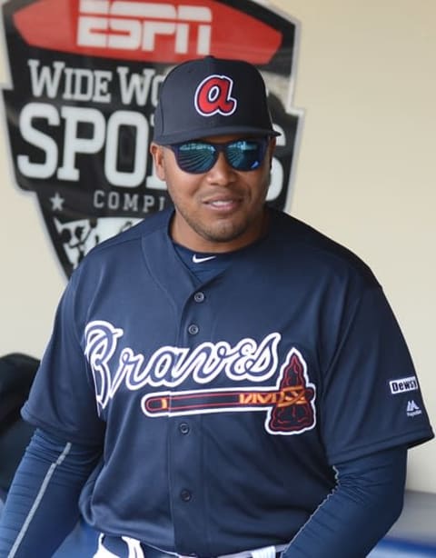 Mar 5, 2016; Lake Buena Vista, FL, USA; Atlanta Braves special assistant to baseball operations Andruw Jones before the start of the spring training game against the Pittsburgh Pirates at Champion Stadium. Mandatory Credit: Jonathan Dyer-USA TODAY Sports