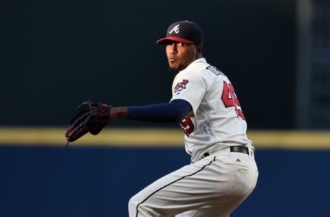 Apr 9, 2016; Atlanta, GA, USA; Atlanta Braves starting pitcher Julio Teheran (49) throws the ball against the St. Louis Cardinals during the first inning at Turner Field. Mandatory Credit: Dale Zanine-USA TODAY Sports