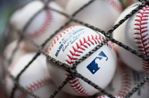 May 21, 2016; San Diego, CA, USA; A detailed view of Major League Baseball baseballs baring the signature of Robert Manfred Jr. before the game between the Los Angeles Dodgers and San Diego Padres at Petco Park. Mandatory Credit: Jake Roth-USA TODAY Sports