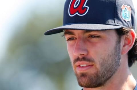 Mar 7, 2016; Dunedin, FL, USA; Atlanta Braves shortstop Dansby Swanson (80) prior to the game against the Toronto Blue Jays at Florida Auto Exchange Park. Mandatory Credit: Kim Klement-USA TODAY Sports