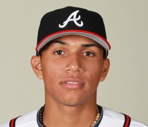 Mar 2, 2015; Lake Buena Vista, FL, USA; Atlanta Braves shortstop Johan Camargo (76) pose for photo day at Wide World of Sports. Mandatory Credit: Kim Klement-USA TODAY Sports