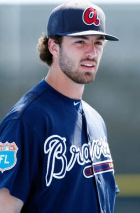 Mar 7, 2016; Dunedin, FL, USA; Atlanta Braves shortstop Dansby Swanson (80) prior to the game against the Toronto Blue Jays at Florida Auto Exchange Park. Mandatory Credit: Kim Klement-USA TODAY Sports