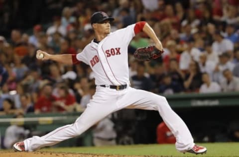 Aug 30, 2016; Boston, MA, USA; Boston Red Sox starting pitcher Clay Buchholz (11) throws a pitch against the Tampa Bay Rays in the eighth inning at Fenway Park. Mandatory Credit: David Butler II-USA TODAY Sports