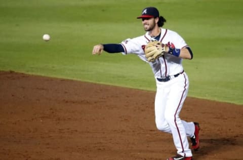 Sep 13, 2016; Atlanta, GA, USA; Atlanta Braves shortstop Dansby Swanson (2) throws to first base for an out in the third inning of their game against the Miami Marlins at Turner Field. Mandatory Credit: Jason Getz-USA TODAY Sports