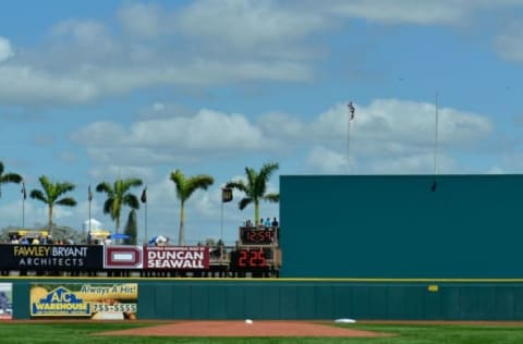 Mar 4, 2015; Bradenton, FL, USA; A general view of the pace of play clock in center field at McKechnie Field before the spring training baseball game between the Toronto Blue Jays and Pittsburgh Pirates . Mandatory Credit: Tommy Gilligan-USA TODAY Sports