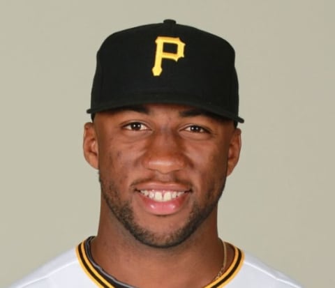 Feb 26, 2015; Bradenton, FL, USA; Pittsburgh Pirates outfielder Mel Rojas Jr. (81) poses for photo day at Pirate City. Mandatory Credit: Kim Klement-USA TODAY Sports