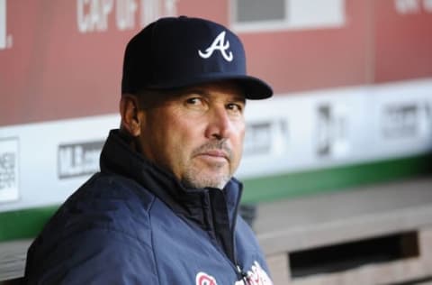 Apr 13, 2016; Washington, DC, USA; Atlanta Braves manager Fredi Gonzalez (33) in the dugout before the game against the Washington Nationals at Nationals Park. Mandatory Credit: Brad Mills-USA TODAY Sports